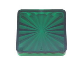 Insert 1-1/2" square, green transparent "Starburst"