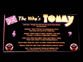 Instruction Card for The Who's Tommy Pinball Wizard, transparent