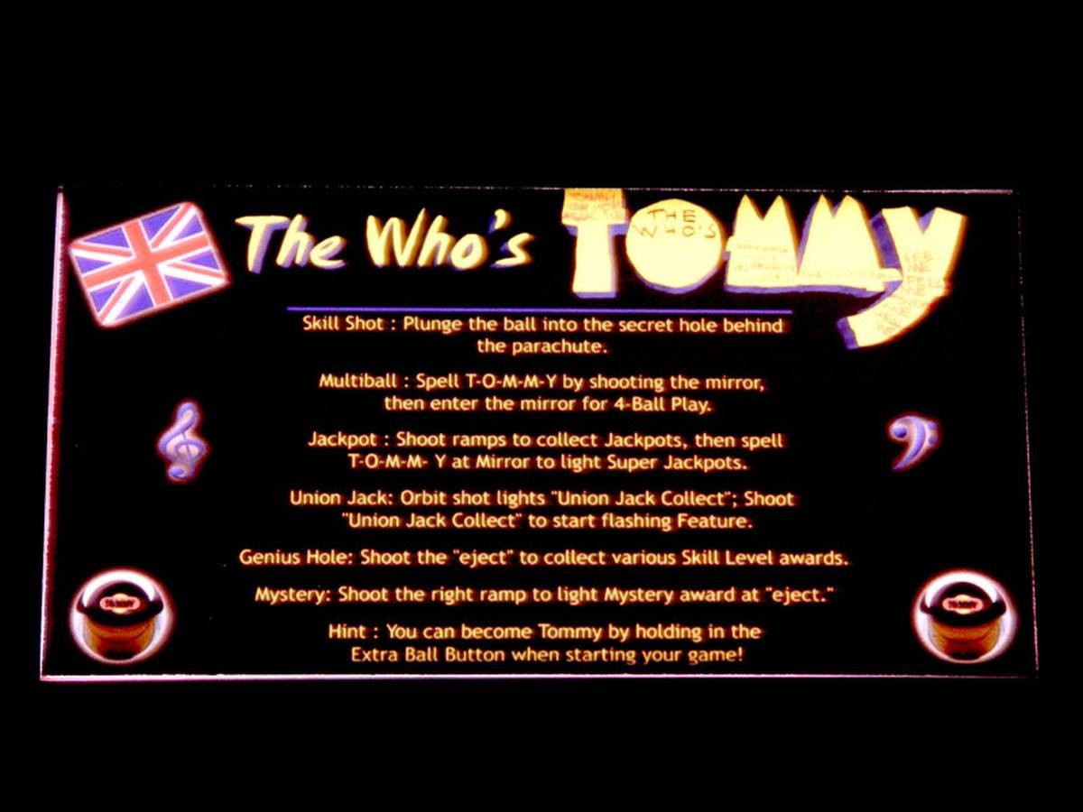 Instruction Card für The Who's Tommy Pinball Wizard, transparent